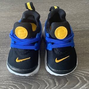 Nike Presto Toddler Kids Black and Blue with Yellow Accents 5c